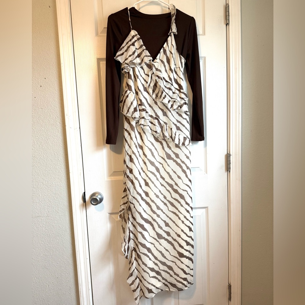 Brown and Cream Striped Dress